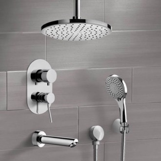 Tub and Shower Faucet Chrome Tub and Shower Set with Ceiling Rain Shower Head and Hand Shower Remer TSH47
